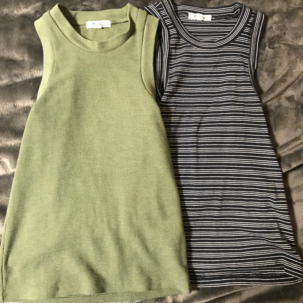 Green and striped, mock neck, shirts